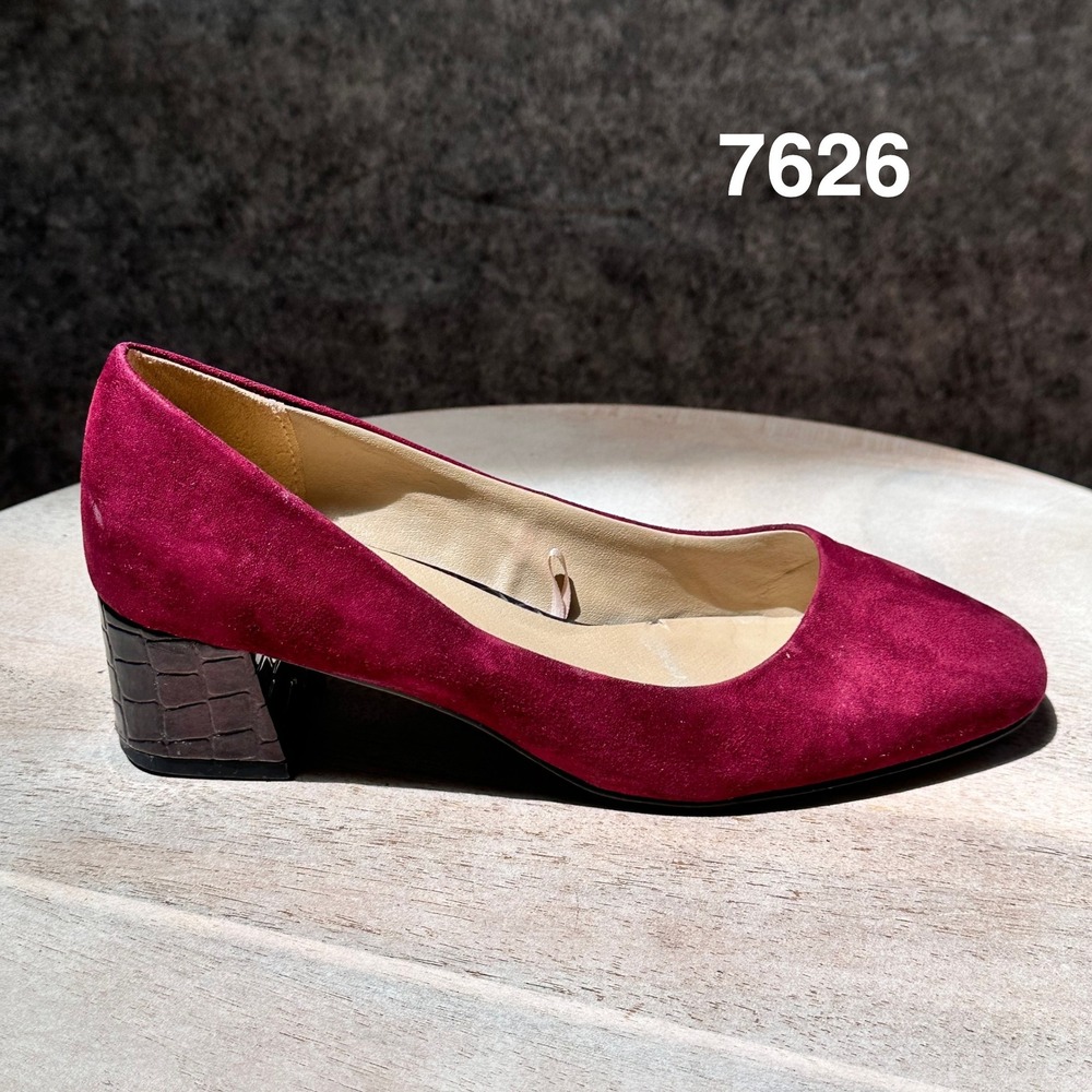 Ann Taylor Block Heel Pumps Womens 7.5 Burgundy Excellent Croc Embossed Heel